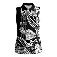 Hawaii Maui Upena Kiloi Women Sleeveless Polo Shirt Kakau Tribal Pattern Black Version LT05 Female Black - Polynesian Pride