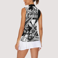 Hawaii Maui Upena Kiloi Women Sleeveless Polo Shirt Kakau Tribal Pattern Black Version LT05 - Polynesian Pride