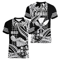 Hawaii Maui Upena Kiloi Women V-Neck T-Shirt Kakau Tribal Pattern Black Version LT05 - Polynesian Pride