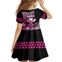 Hawaii Maui Upena Kiloi Family Matching Short Sleeve Bodycon Dress and Hawaiian Shirt Kakau Tribal Pattern Pink Version