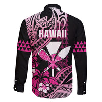 Hawaii Maui Upena Kiloi Family Matching Tank Maxi Dress and Hawaiian Shirt Kakau Tribal Pattern Pink Version