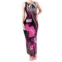 Hawaii Maui Upena Kiloi Family Matching Tank Maxi Dress and Hawaiian Shirt Kakau Tribal Pattern Pink Version