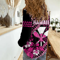 Hawaii Maui Upena Kiloi Women Casual Shirt Kakau Tribal Pattern Pink Version