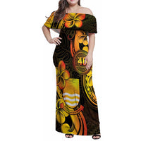 Personalised Kiribati Independence Day Family Matching Off Shoulder Maxi Dress and Hawaiian Shirt 46th Anniversary