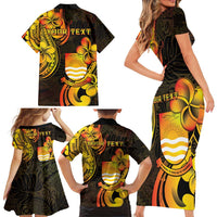 Personalised Kiribati Independence Day Family Matching Short Sleeve Bodycon Dress and Hawaiian Shirt 46th Anniversary