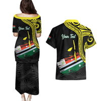 Personalised Vanuatu Penama Day Couples Matching Puletasi and Hawaiian Shirt Grunge Flag Style - Polynesian Pride