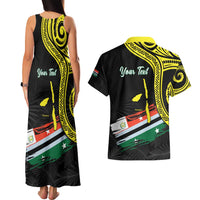 Personalised Vanuatu Penama Day Couples Matching Tank Maxi Dress and Hawaiian Shirt Grunge Flag Style - Polynesian Pride