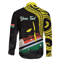 Personalised Vanuatu Penama Day Family Matching Off The Shoulder Long Sleeve Dress and Hawaiian Shirt Grunge Flag Style - Polynesian Pride