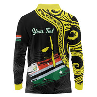 Personalised Vanuatu Penama Day Long Sleeve Polo Shirt Grunge Flag Style LT05 - Polynesian Pride