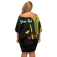 Personalised Vanuatu Penama Day Off Shoulder Short Dress Grunge Flag Style - Polynesian Pride