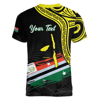 Personalised Vanuatu Penama Day Women V-Neck T-Shirt Grunge Flag Style - Polynesian Pride