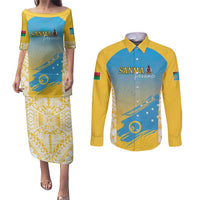 Personalised Vanuatu Sanma Day Couples Matching Puletasi and Long Sleeve Button Shirt Special Style LT05 Yellow - Polynesian Pride