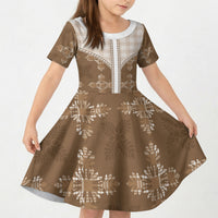 Beige Hawaii Paniolo Quilt Motif Kid Short Sleeve Dress LT05 KID Beige - Polynesian Pride