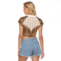 Beige Hawaii Paniolo Quilt Motif Raglan Cropped T Shirt LT05 - Polynesian Pride