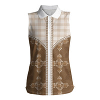Beige Hawaii Paniolo Quilt Motif Women Sleeveless Polo Shirt LT05 Female Beige - Polynesian Pride