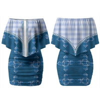 Blue Hawaii Paniolo Quilt Motif Couples Matching Off Shoulder Short Dress and Long Sleeve Button Shirt LT05 - Polynesian Pride