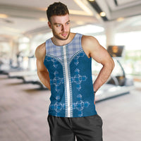 Blue Hawaii Paniolo Quilt Motif Men Tank Top LT05 Blue - Polynesian Pride
