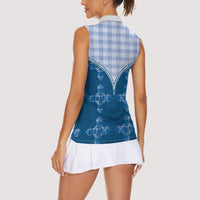 Blue Hawaii Paniolo Quilt Motif Women Sleeveless Polo Shirt LT05 - Polynesian Pride