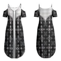 Black Hawaii Paniolo Quilt Motif Couples Matching Summer Maxi Dress and Long Sleeve Button Shirt LT05 - Polynesian Pride