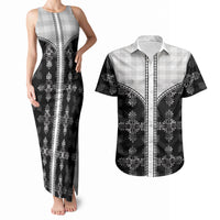Black Hawaii Paniolo Quilt Motif Couples Matching Tank Maxi Dress and Hawaiian Shirt LT05 Black - Polynesian Pride