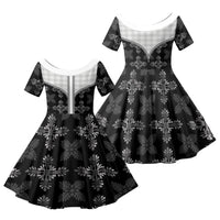 Black Hawaii Paniolo Quilt Motif Family Matching Mermaid Dress and Hawaiian Shirt LT05 Daughter's Dress Black - Polynesian Pride