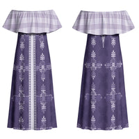 Purple Hawaii Paniolo Quilt Motif Family Matching Off Shoulder Maxi Dress and Hawaiian Shirt LT05 Mom's Dress Purple - Polynesian Pride