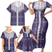 Purple Hawaii Paniolo Quilt Motif Family Matching Short Sleeve Bodycon Dress and Hawaiian Shirt LT05 - Polynesian Pride