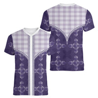 Purple Hawaii Paniolo Quilt Motif Women V-Neck T-Shirt LT05 - Polynesian Pride