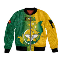 Papua New Guinea Enga Province Sleeve Zip Bomber Jacket Mix Coat Of Arms Polynesian Pattern LT05 Unisex Green - Polynesian Pride
