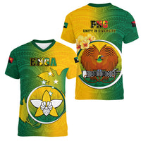 Papua New Guinea Enga Province Women V Neck T Shirt Mix Coat Of Arms Polynesian Pattern LT05 - Polynesian Pride