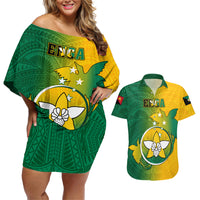 Personalized Papua New Guinea Enga Province Couples Matching Off Shoulder Short Dress and Hawaiian Shirt Mix Coat Of Arms Polynesian Pattern LT05 Green - Polynesian Pride