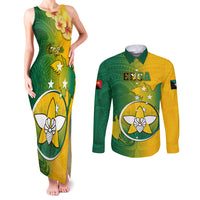 Personalized Papua New Guinea Enga Province Couples Matching Tank Maxi Dress and Long Sleeve Button Shirts Mix Coat Of Arms Polynesian Pattern LT05 Green - Polynesian Pride