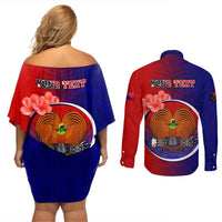 Personalized Papua New Guinea Central Province Couples Matching Off Shoulder Short Dress and Long Sleeve Button Shirts Mix Coat Of Arms Polynesian Pattern LT05 - Polynesian Pride