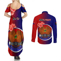 Personalized Papua New Guinea Central Province Couples Matching Summer Maxi Dress and Long Sleeve Button Shirts Mix Coat Of Arms Polynesian Pattern LT05 - Polynesian Pride
