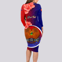 Personalized Papua New Guinea Central Province Long Sleeve Bodycon Dress Mix Coat Of Arms Polynesian Pattern LT05 - Polynesian Pride