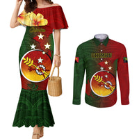 Papua New Guinea Chimbu Province Couples Matching Mermaid Dress and Long Sleeve Button Shirts Mix Coat Of Arms Polynesian Pattern LT05 Red - Polynesian Pride