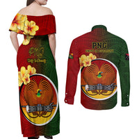 Papua New Guinea Chimbu Province Couples Matching Off Shoulder Maxi Dress and Long Sleeve Button Shirts Mix Coat Of Arms Polynesian Pattern LT05 - Polynesian Pride