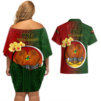 Papua New Guinea Chimbu Province Couples Matching Off Shoulder Short Dress and Hawaiian Shirt Mix Coat Of Arms Polynesian Pattern LT05 - Polynesian Pride