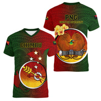 Papua New Guinea Chimbu Province Women V Neck T Shirt Mix Coat Of Arms Polynesian Pattern LT05 - Polynesian Pride