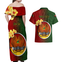 Personalized Papua New Guinea Chimbu Province Couples Matching Off Shoulder Maxi Dress and Hawaiian Shirt Mix Coat Of Arms Polynesian Pattern LT05 - Polynesian Pride