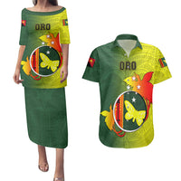Papua New Guinea Oro Province Couples Matching Puletasi Dress and Hawaiian Shirt Mix Coat Of Arms Polynesian Pattern LT05 Yellow - Polynesian Pride