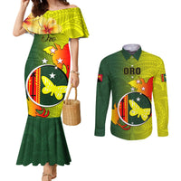 Personalized Papua New Guinea Oro Province Couples Matching Mermaid Dress and Long Sleeve Button Shirts Mix Coat Of Arms Polynesian Pattern LT05 Yellow - Polynesian Pride