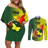Personalized Papua New Guinea Oro Province Couples Matching Off Shoulder Short Dress and Long Sleeve Button Shirts Mix Coat Of Arms Polynesian Pattern LT05 Yellow - Polynesian Pride