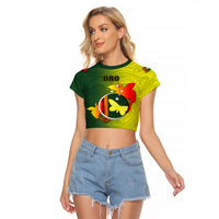 Personalized Papua New Guinea Oro Province Raglan Cropped T Shirt Mix Coat Of Arms Polynesian Pattern LT05 Female Yellow - Polynesian Pride