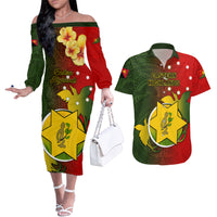 Personalized Papua New Guinea Eastern Highlands Province Couples Matching Off The Shoulder Long Sleeve Dress and Hawaiian Shirt Mix Coat Of Arms Polynesian Pattern LT05 Red - Polynesian Pride
