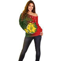 Personalized Papua New Guinea Eastern Highlands Province Off Shoulder Sweater Mix Coat Of Arms Polynesian Pattern LT05 - Polynesian Pride