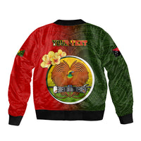 Personalized Papua New Guinea Eastern Highlands Province Sleeve Zip Bomber Jacket Mix Coat Of Arms Polynesian Pattern LT05 - Polynesian Pride