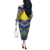 Personalised Niue The Rock Of Polynesia Off The Shoulder Long Sleeve Dress Peniamina Gospel Day Blue Version