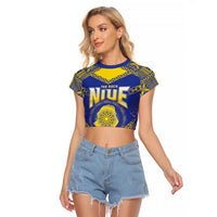 Personalised Niue The Rock Of Polynesia Raglan Cropped T Shirt Peniamina Gospel Day Blue Version LT05 Female Blue - Polynesian Pride