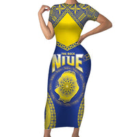 Personalised Niue The Rock Of Polynesia Short Sleeve Bodycon Dress Peniamina Gospel Day Blue Version